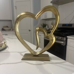 Gold Double Heart Sculpture - Decorative Table Accent